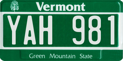 VT license plate YAH981