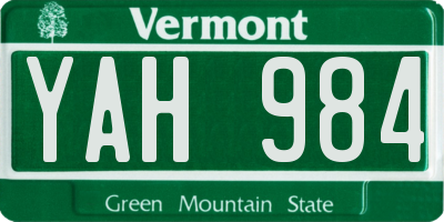 VT license plate YAH984