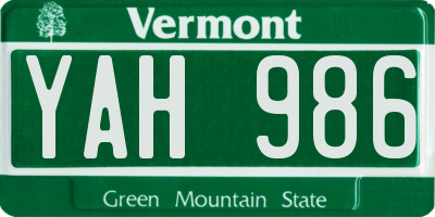 VT license plate YAH986