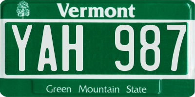 VT license plate YAH987