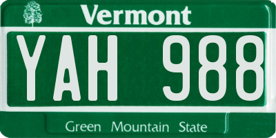 VT license plate YAH988