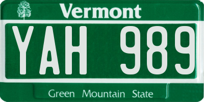 VT license plate YAH989