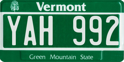 VT license plate YAH992
