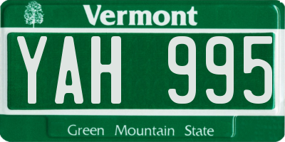 VT license plate YAH995