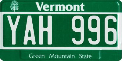 VT license plate YAH996