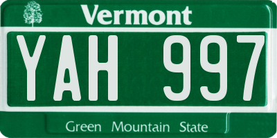 VT license plate YAH997