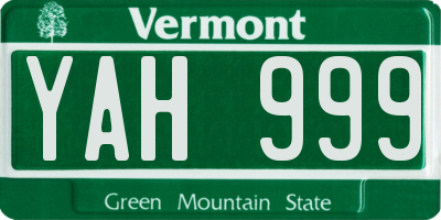 VT license plate YAH999