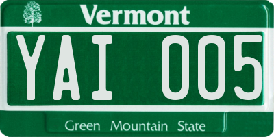 VT license plate YAI005