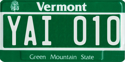 VT license plate YAI010