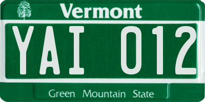 VT license plate YAI012