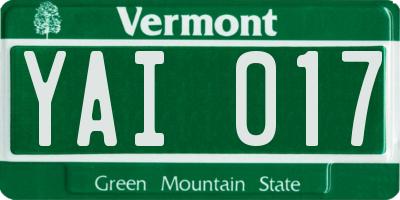 VT license plate YAI017