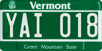 VT license plate YAI018