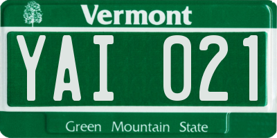 VT license plate YAI021