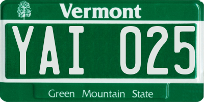 VT license plate YAI025
