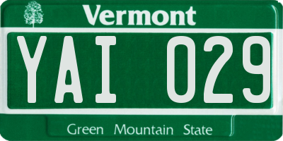 VT license plate YAI029