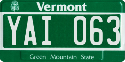 VT license plate YAI063