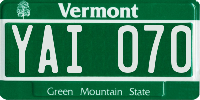 VT license plate YAI070