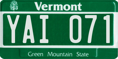 VT license plate YAI071