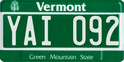 VT license plate YAI092