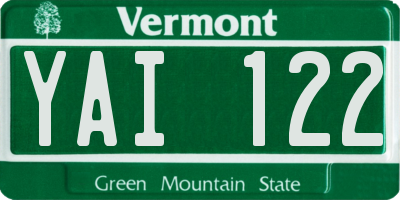 VT license plate YAI122