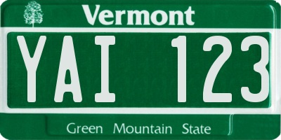 VT license plate YAI123