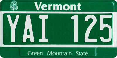 VT license plate YAI125