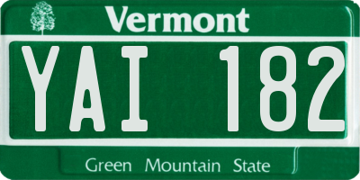 VT license plate YAI182