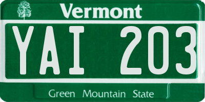 VT license plate YAI203