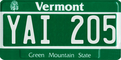 VT license plate YAI205
