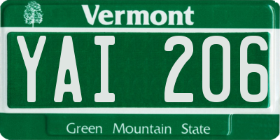 VT license plate YAI206