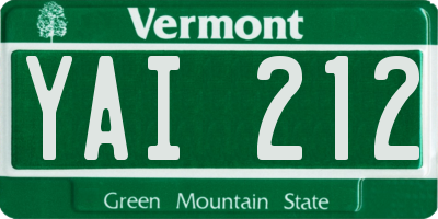 VT license plate YAI212
