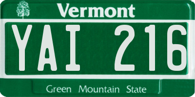 VT license plate YAI216