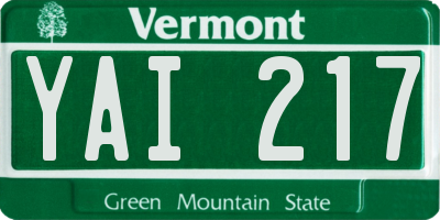 VT license plate YAI217