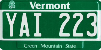 VT license plate YAI223
