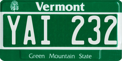 VT license plate YAI232