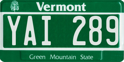 VT license plate YAI289