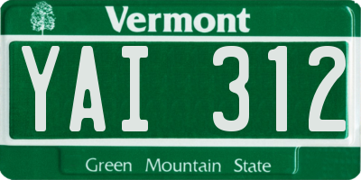 VT license plate YAI312
