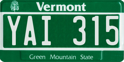 VT license plate YAI315