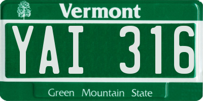 VT license plate YAI316