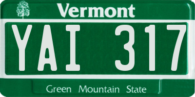 VT license plate YAI317