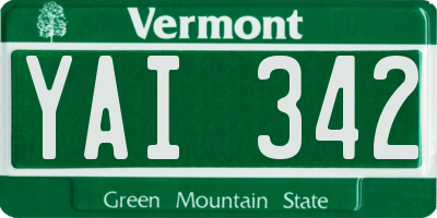 VT license plate YAI342