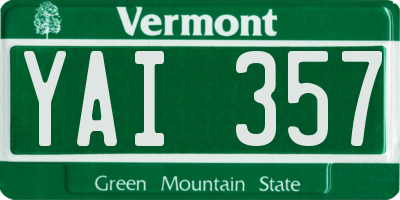 VT license plate YAI357
