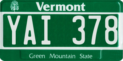 VT license plate YAI378