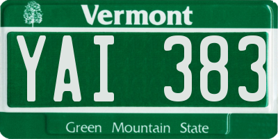 VT license plate YAI383