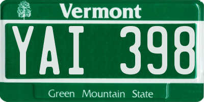 VT license plate YAI398