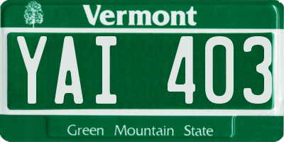 VT license plate YAI403
