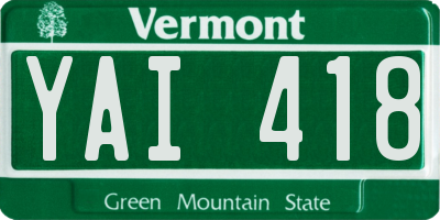 VT license plate YAI418