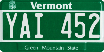 VT license plate YAI452
