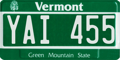 VT license plate YAI455