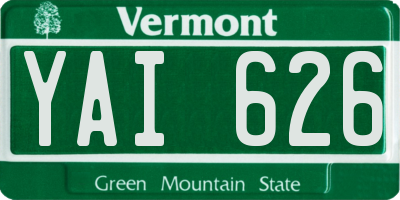 VT license plate YAI626